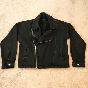 Forever 21 black denim moto jacket
